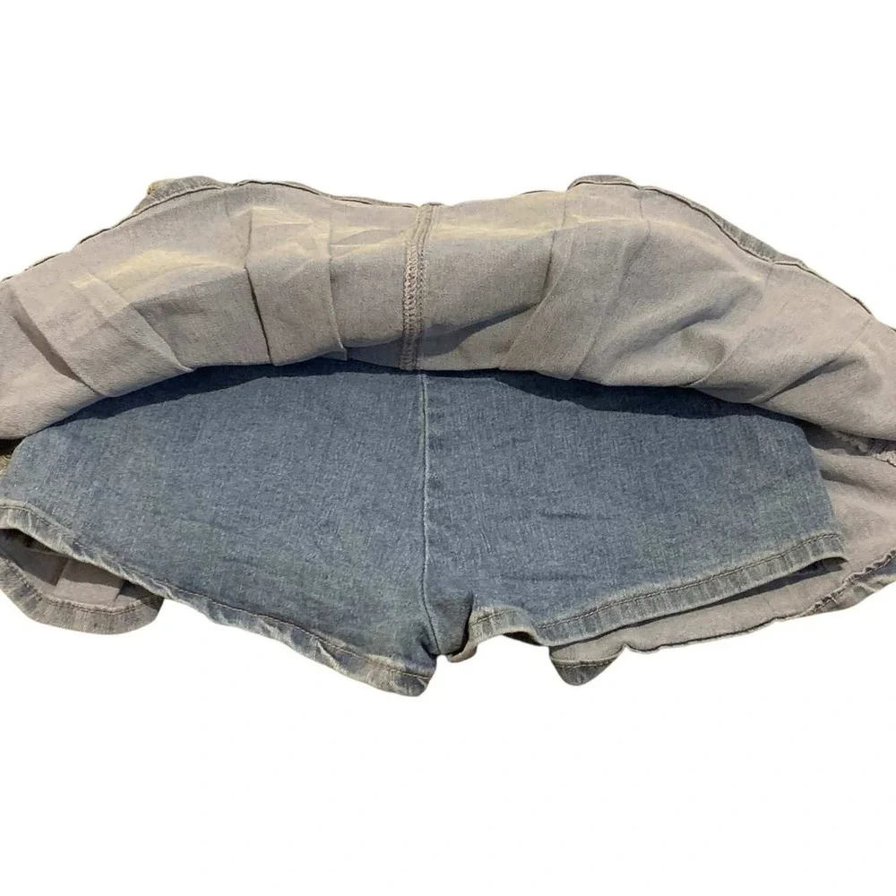 Superjene Denim Skort 5 Blue Pleated Mini Skirt Y2K Streetwear Retro Schoolgirl